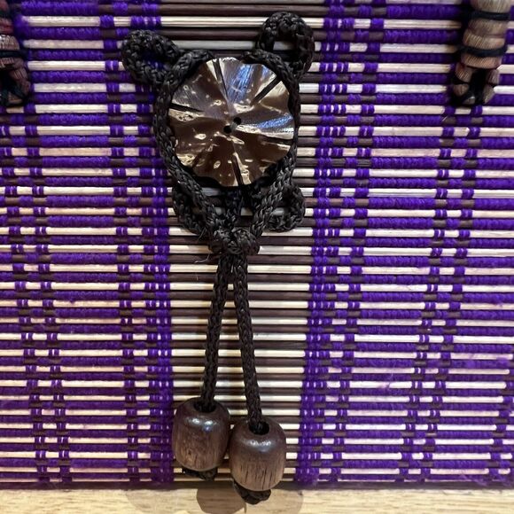 Rattan Woven Purple  Purse Handbag w/ Handmade Beaded Closure & Braided Handles - Picture 12 of 16